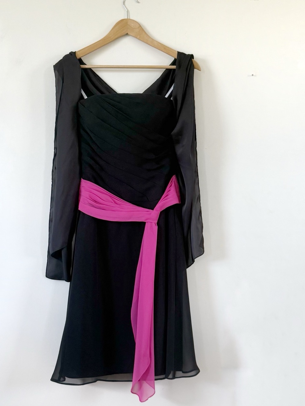 B2 Jasmine Bridal Strapless Cocktail Dress Black with Hot Pink Sash and Shawl